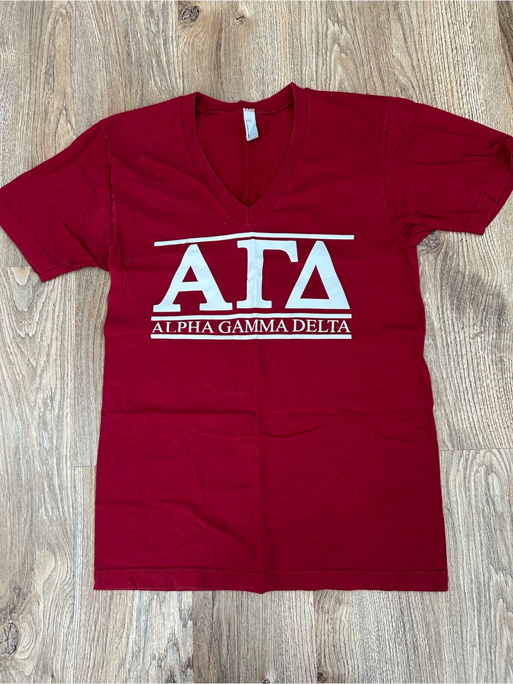 Alpha Gamma Delta V-Neck Tee in Wine Red